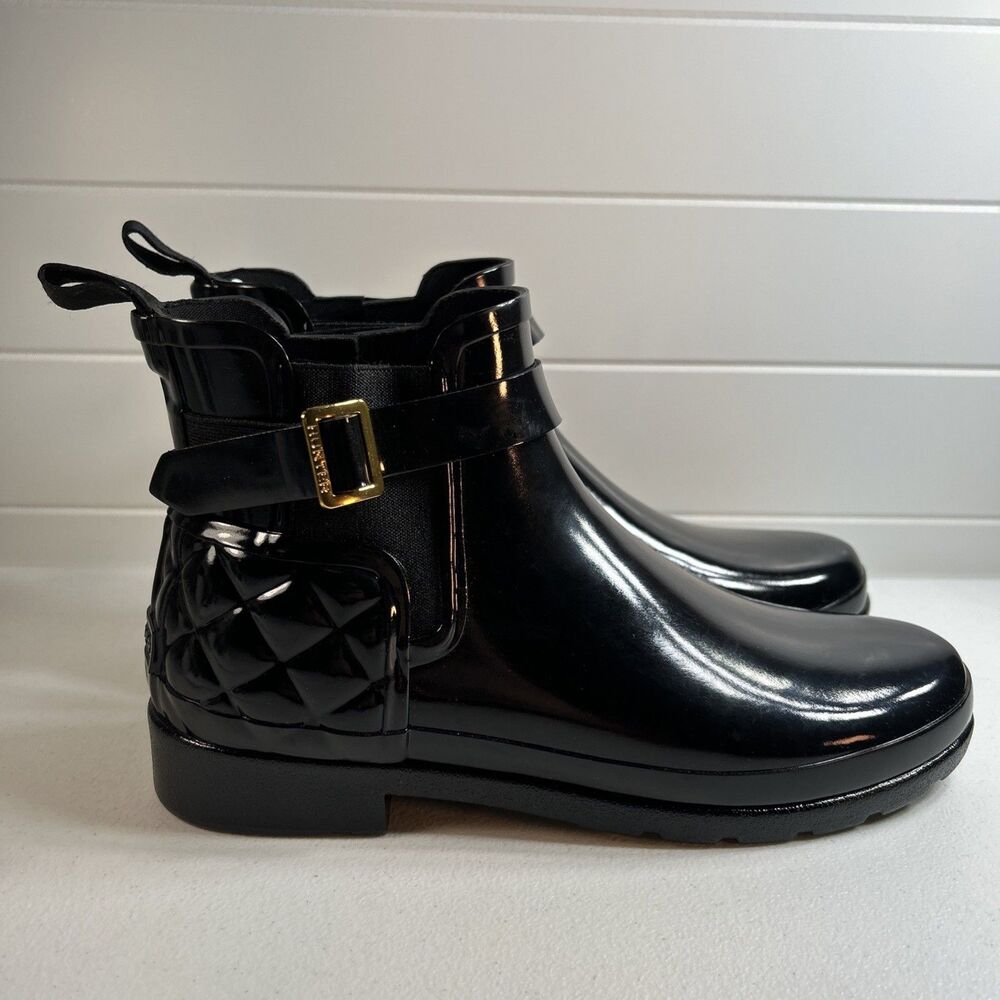 Hunter Women’s Rain Boots Size 9 M Black Refined Slim-Fit Gloss Quilt Chelsea